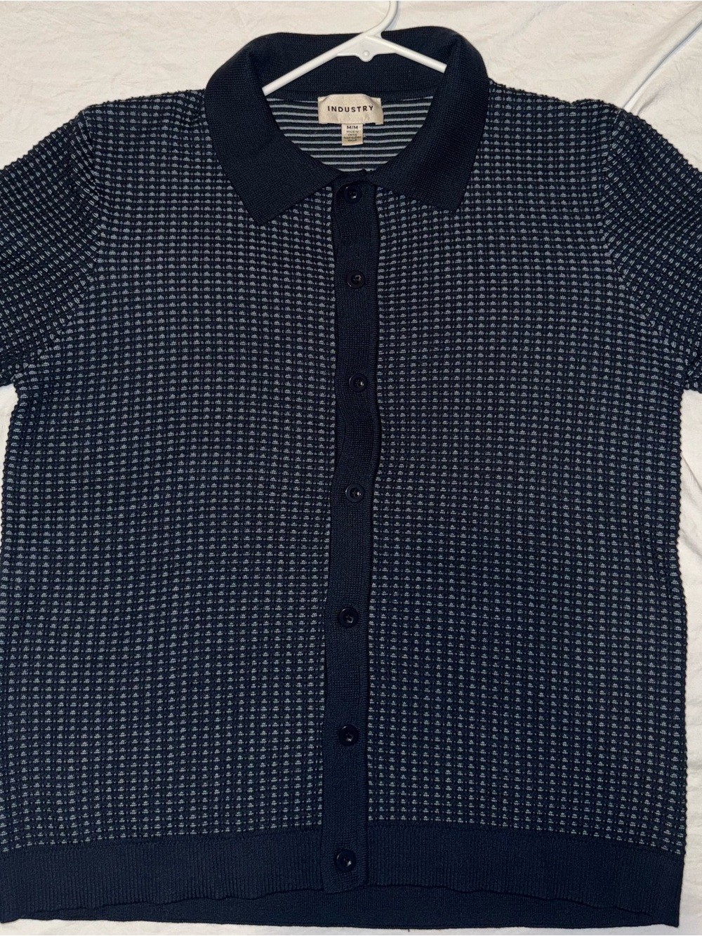 Navy Patterned Short-Sleeve Button Polo Shirt